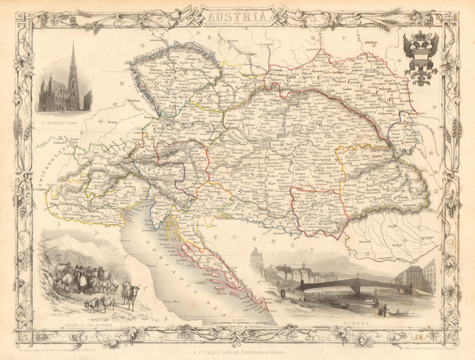 AUSTRIAN EMPIRE. 'Austria'.Vienna views.Hungary Lombardy RAPKIN/TALLIS 1851 map
